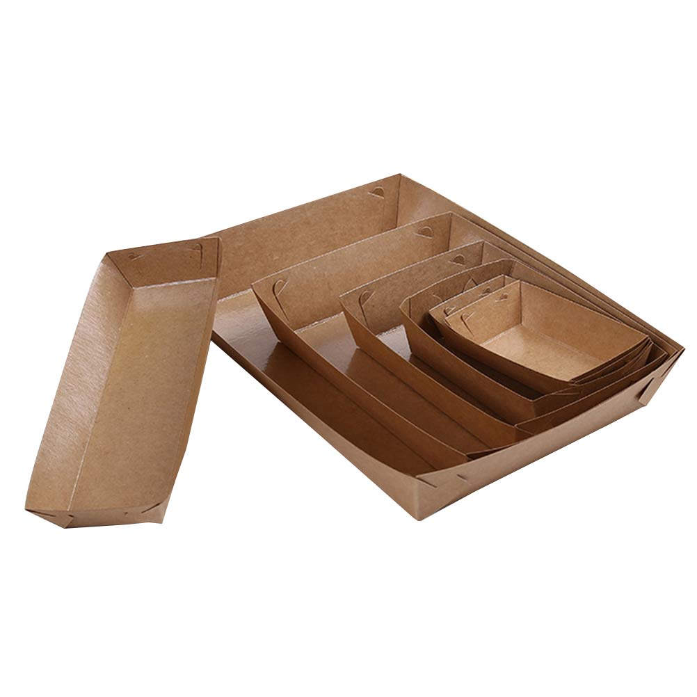 Kraft Paper Box - 30Pcs Leak Resistant Disposable Boat Shaped